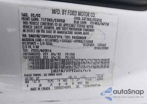 2002 Mercury Grand Marquis Ls из США, поврежденный, VIN 2MEFM75W92X657970